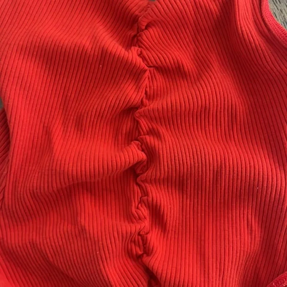 Urban Outfitters Out From Under Vera Ruched Ribbed Bodysuit in Red - Picture 2 of 7